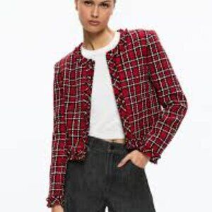 Alice & Olivia Kidman Tweed Jacket Red Size 4